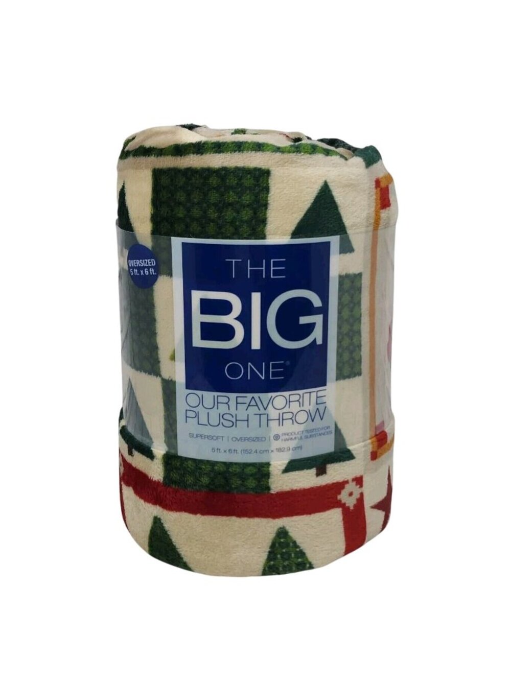 The Big One Oversized Plush Throw With Red Truck & Christmas Tree Pattern 5 Ft x